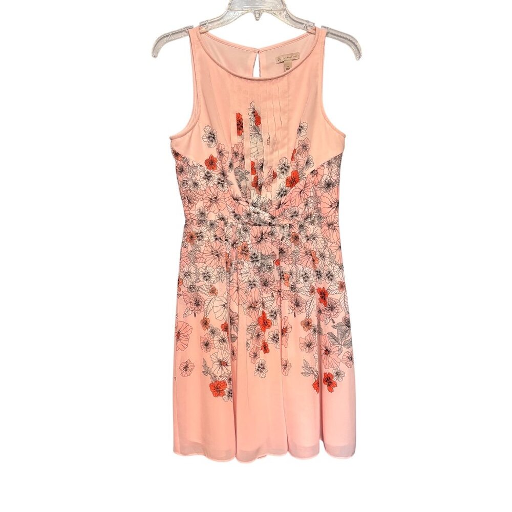 Dressbarn Floral Print Sleeveless Pink Dress Size 8 Pleated Details Fairy Whimsy